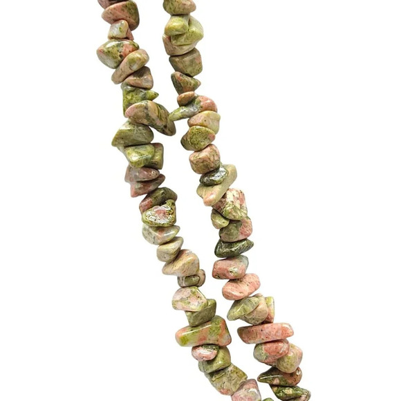 Unakite Chip Long Stand No Clasp Bead Beaded Necklace Vintage - Picture 2 of 5